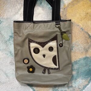 Owl Brown Chala Brand Vegan Leather Large 15" Handbag Tote Leatherette